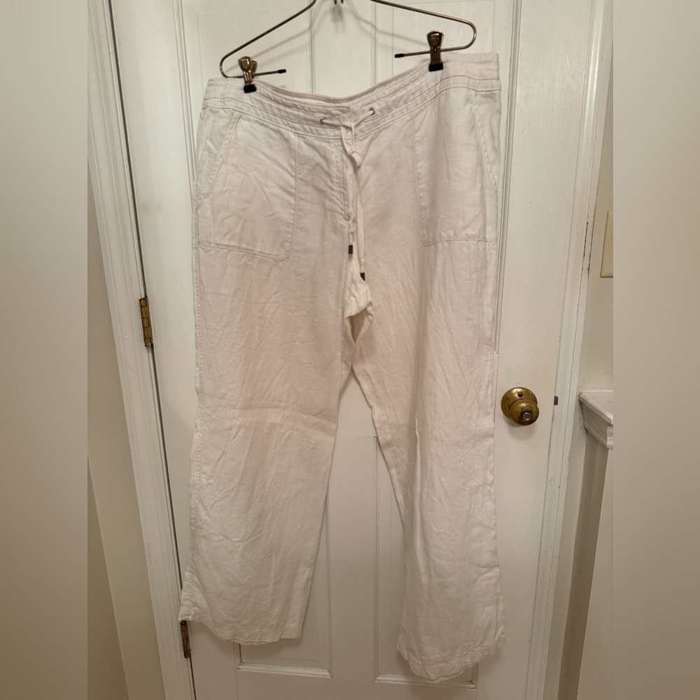 Tommy Bahama 100% linen white wide leg pants size 16